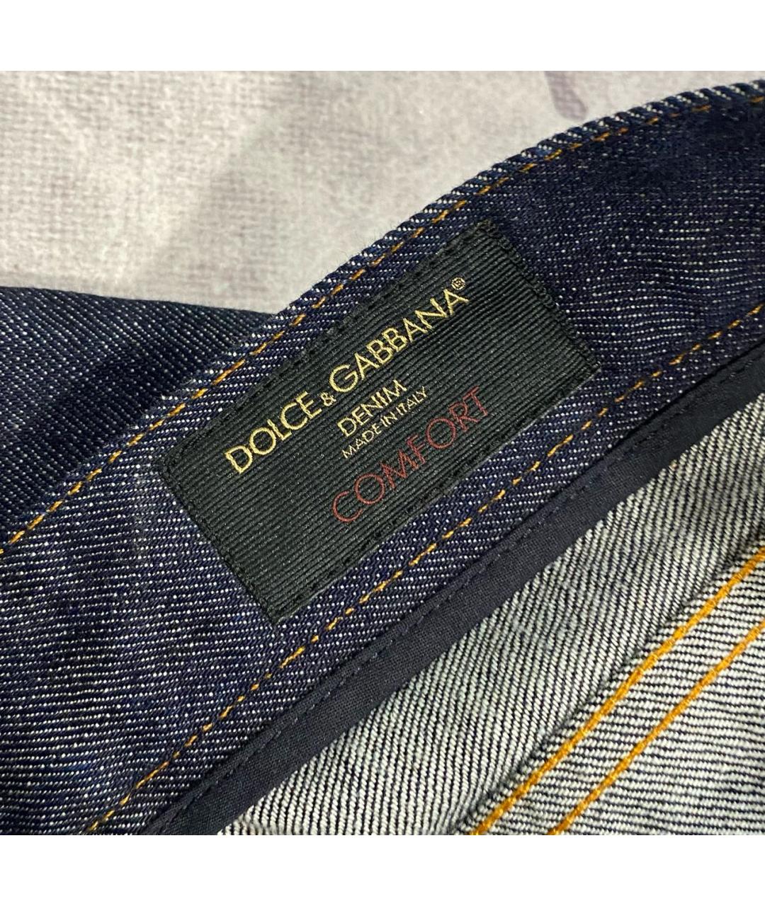 DOLCE&GABBANA Темно-синие хлопковые прямые джинсы, фото 4