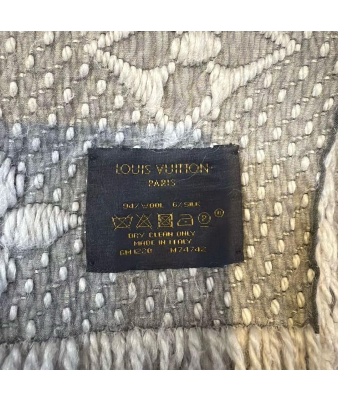 LOUIS VUITTON Серый шерстяной шарф, фото 2