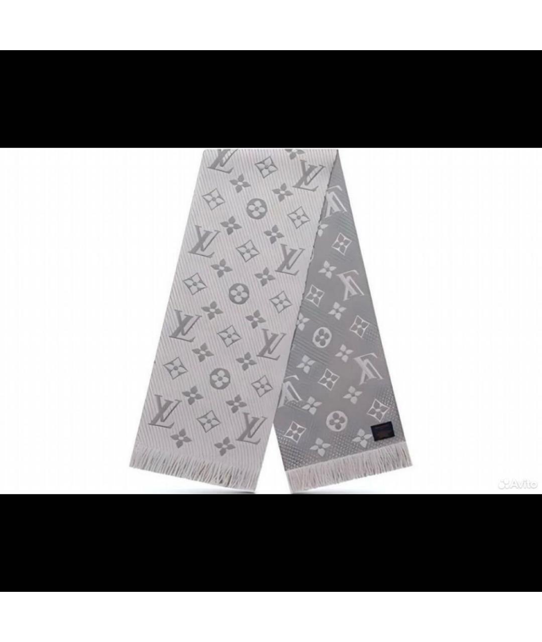 LOUIS VUITTON Серый шерстяной шарф, фото 4