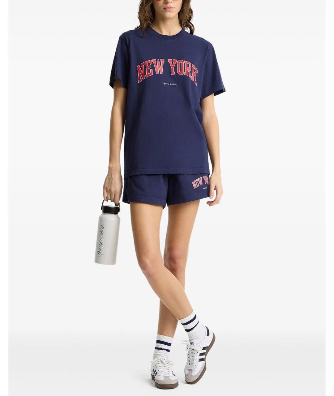 SPORTY AND RICH Темно-синяя хлопковая футболка, фото 3