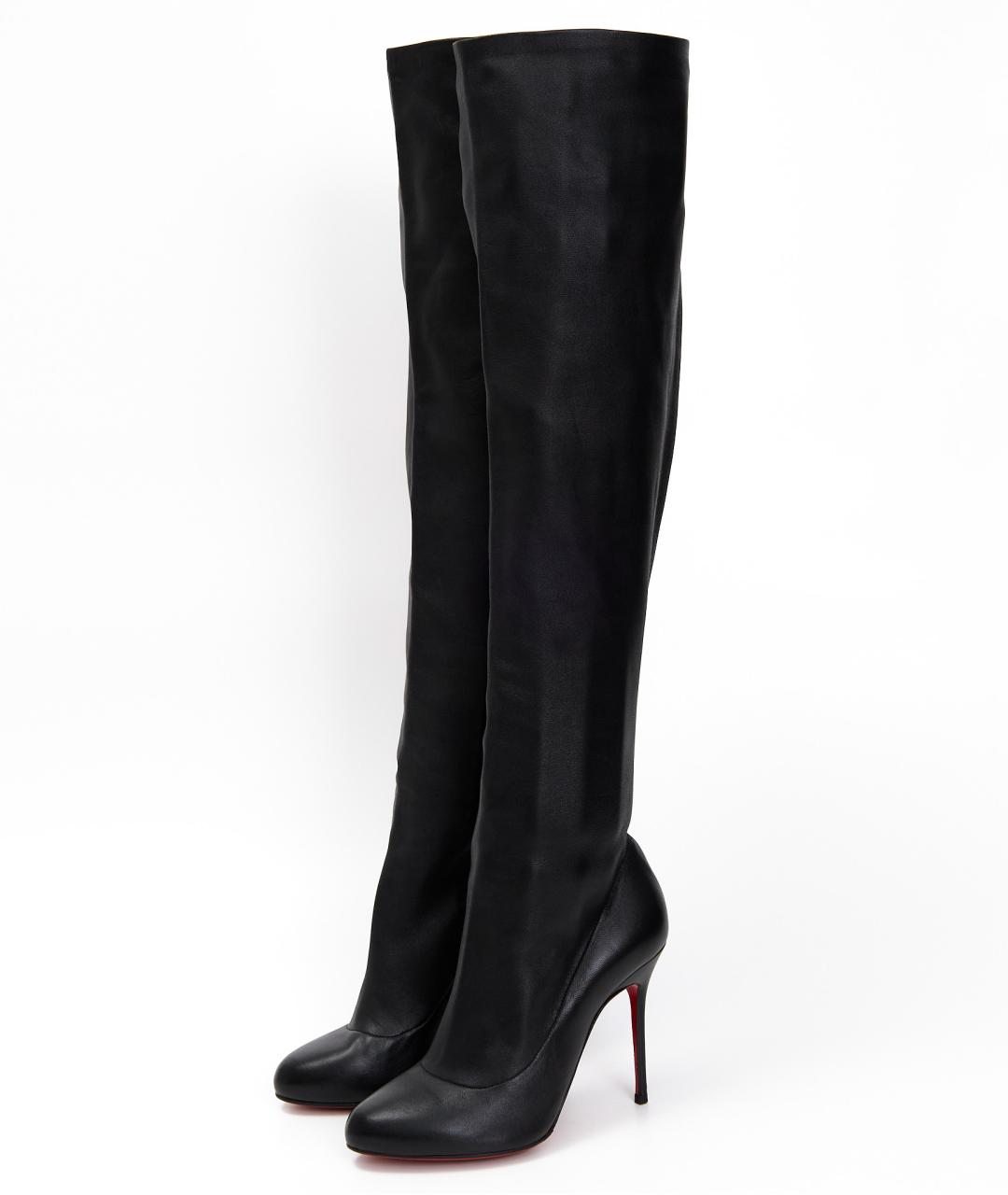 CHRISTIAN LOUBOUTIN Черные кожаные ботфорты, фото 2