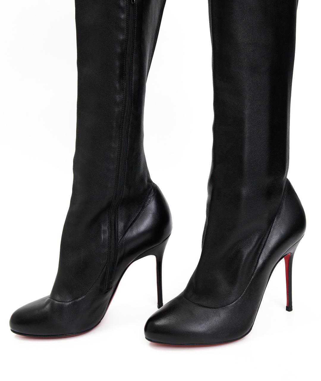 CHRISTIAN LOUBOUTIN Черные кожаные ботфорты, фото 4