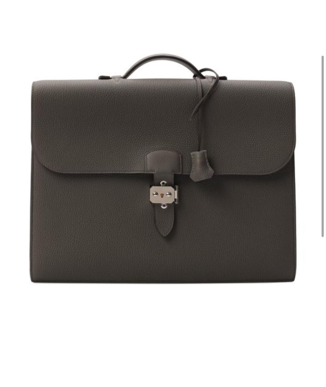 HERMES Антрацитовый кожаный портфель, фото 6