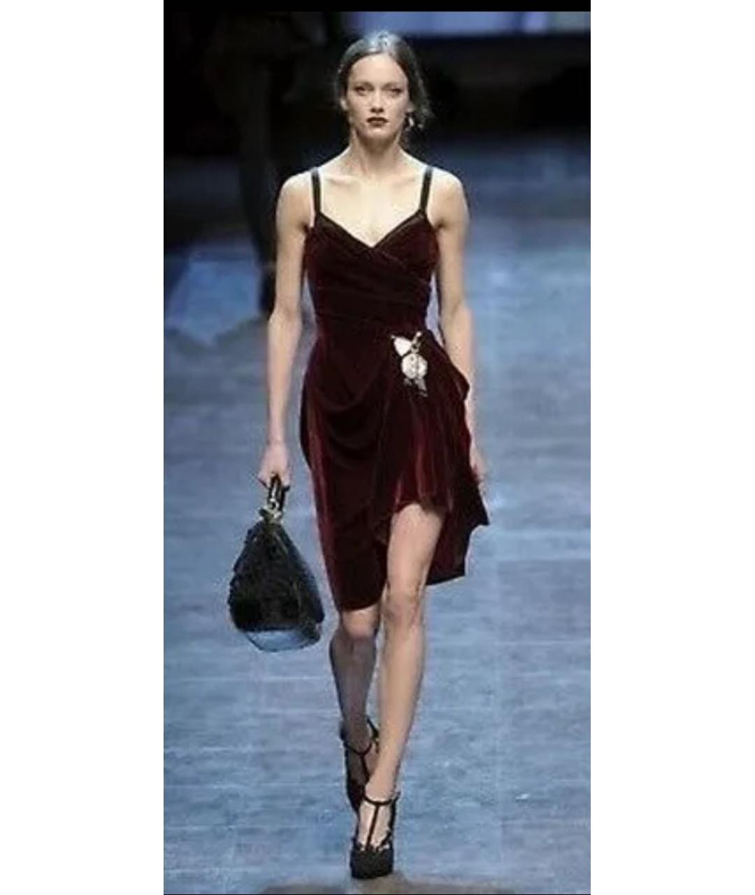 DOLCE&GABBANA Бордовое бархатное вечернее платье, фото 3