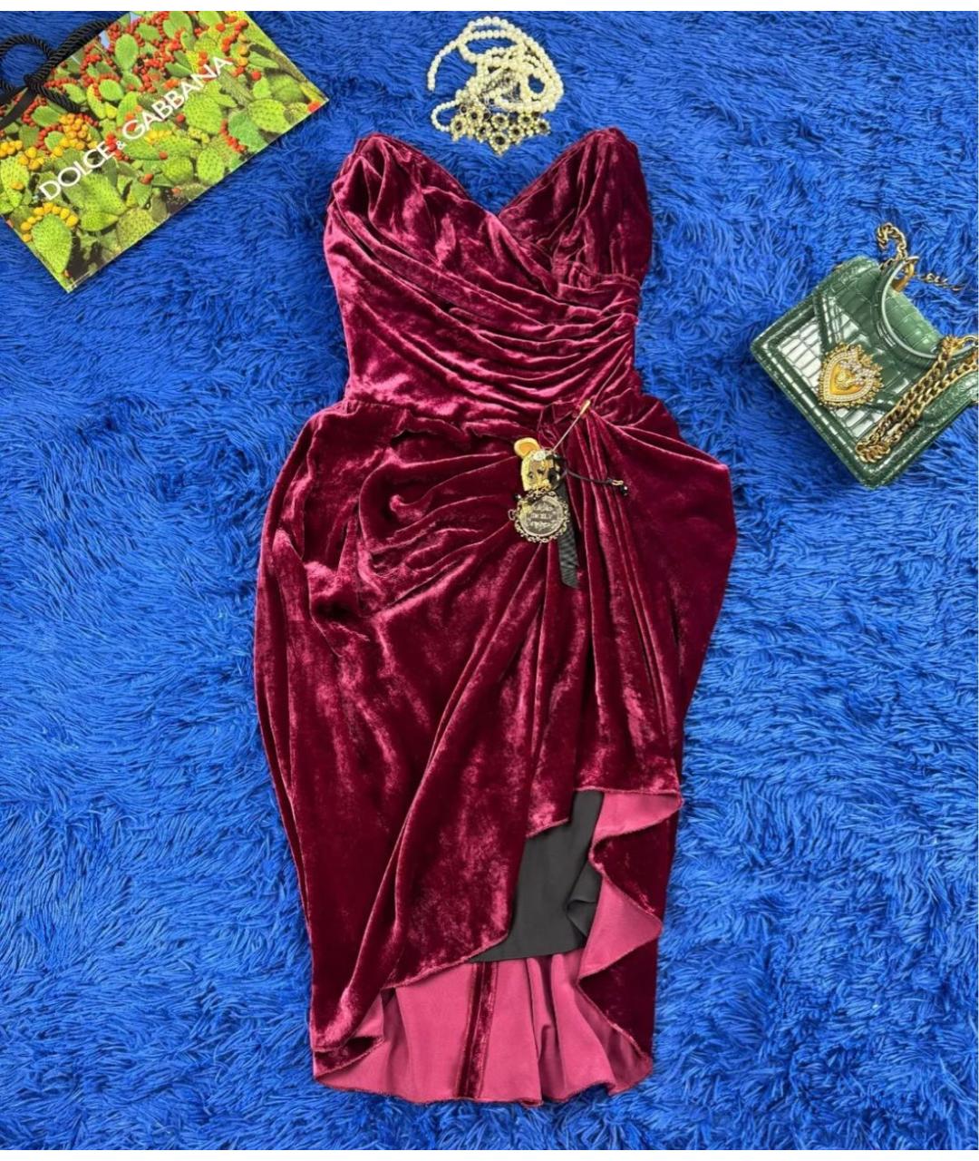 DOLCE&GABBANA Бордовое бархатное вечернее платье, фото 7