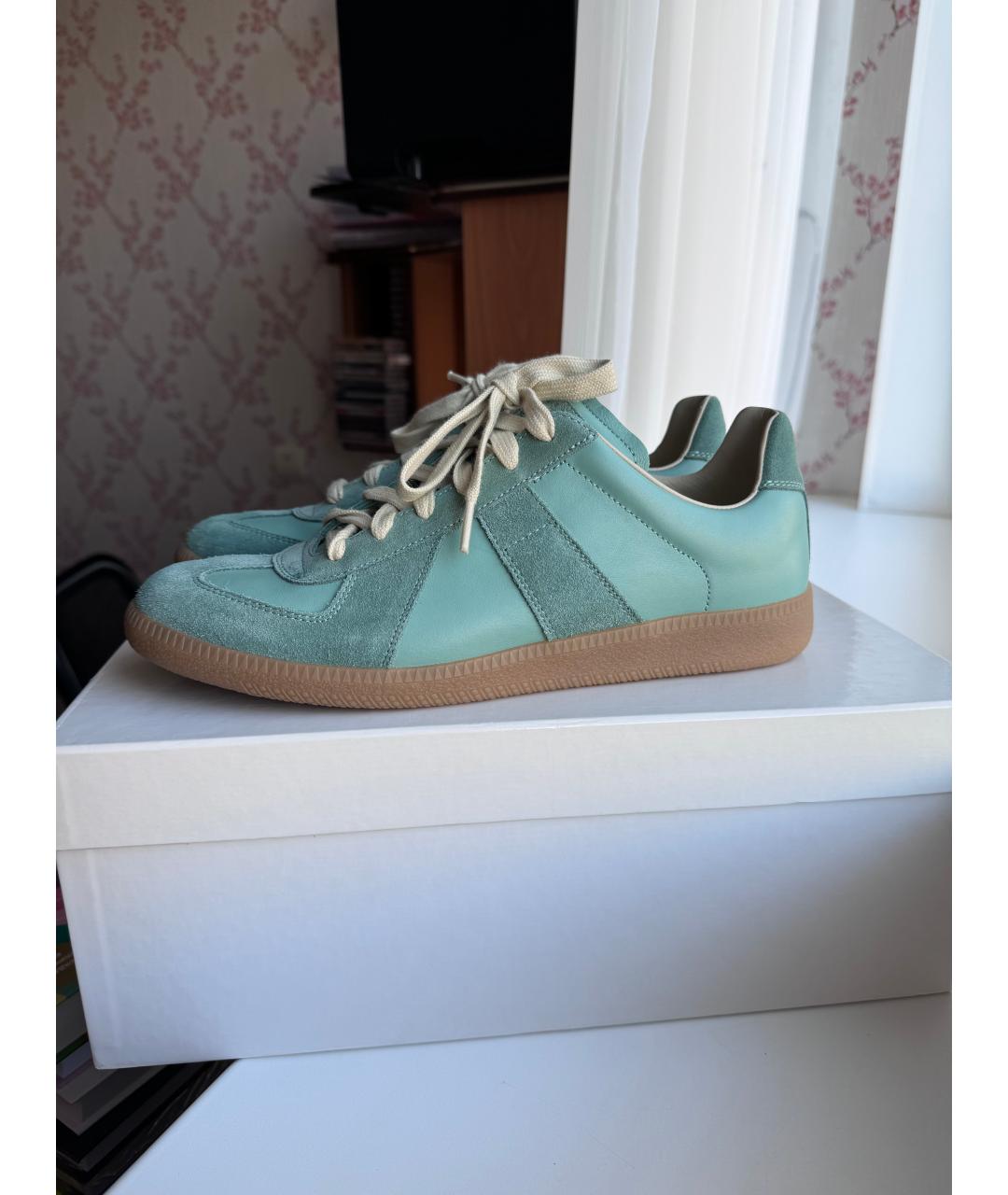 MAISON MARGIELA Бирюзовые кожаные кроссовки, фото 10