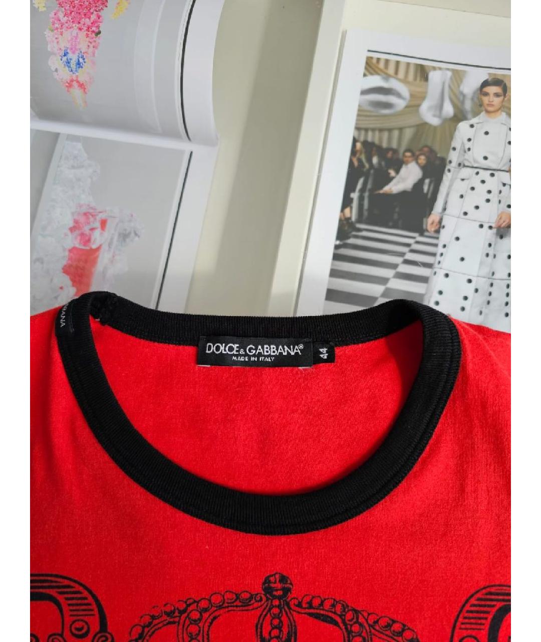 DOLCE&GABBANA Бордовая хлопковая футболка, фото 3