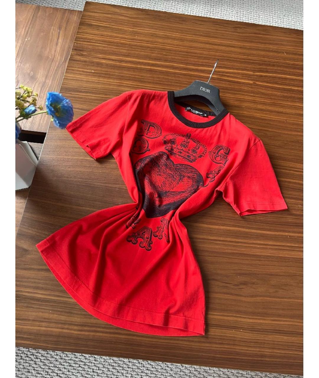 DOLCE&GABBANA Бордовая хлопковая футболка, фото 7