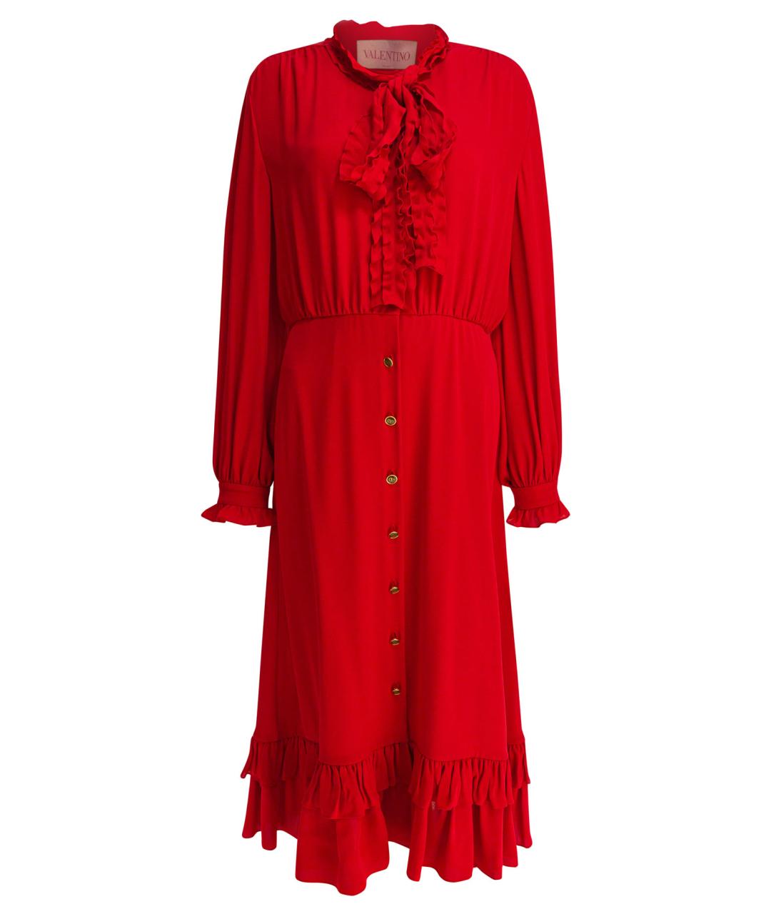 VALENTINO Красное шелковое повседневное платье, фото 1