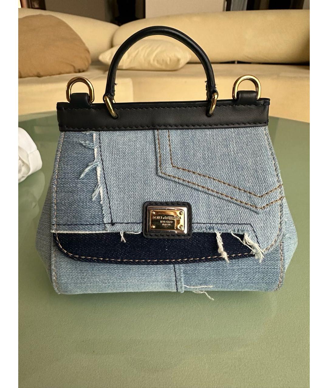 DOLCE&GABBANA Голубая деним сумка с короткими ручками, фото 8