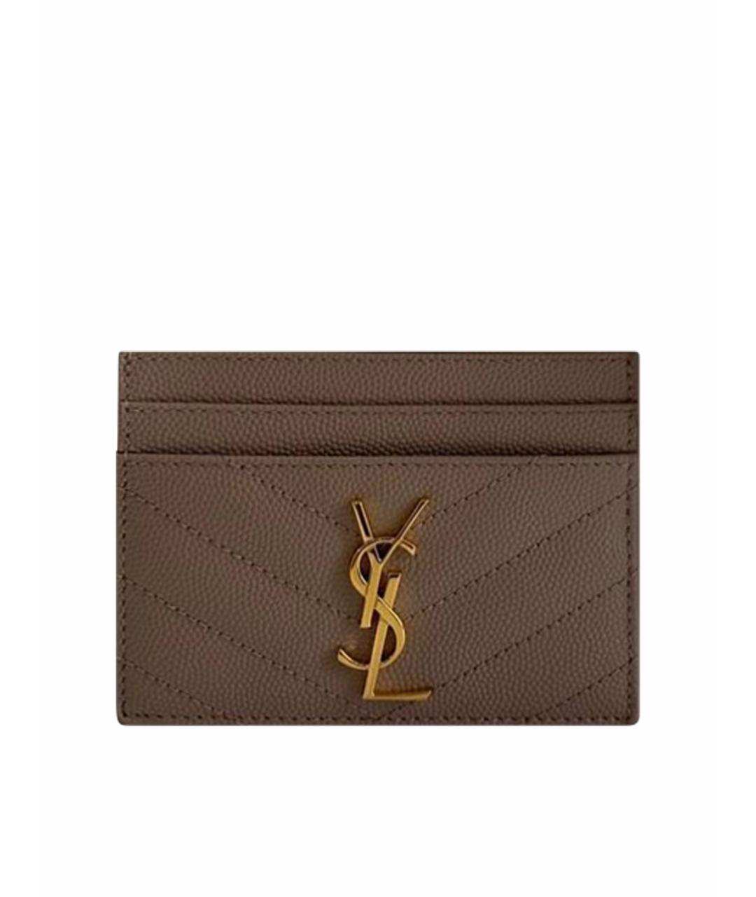 SAINT LAURENT Бежевый кожаный кардхолдер, фото 1