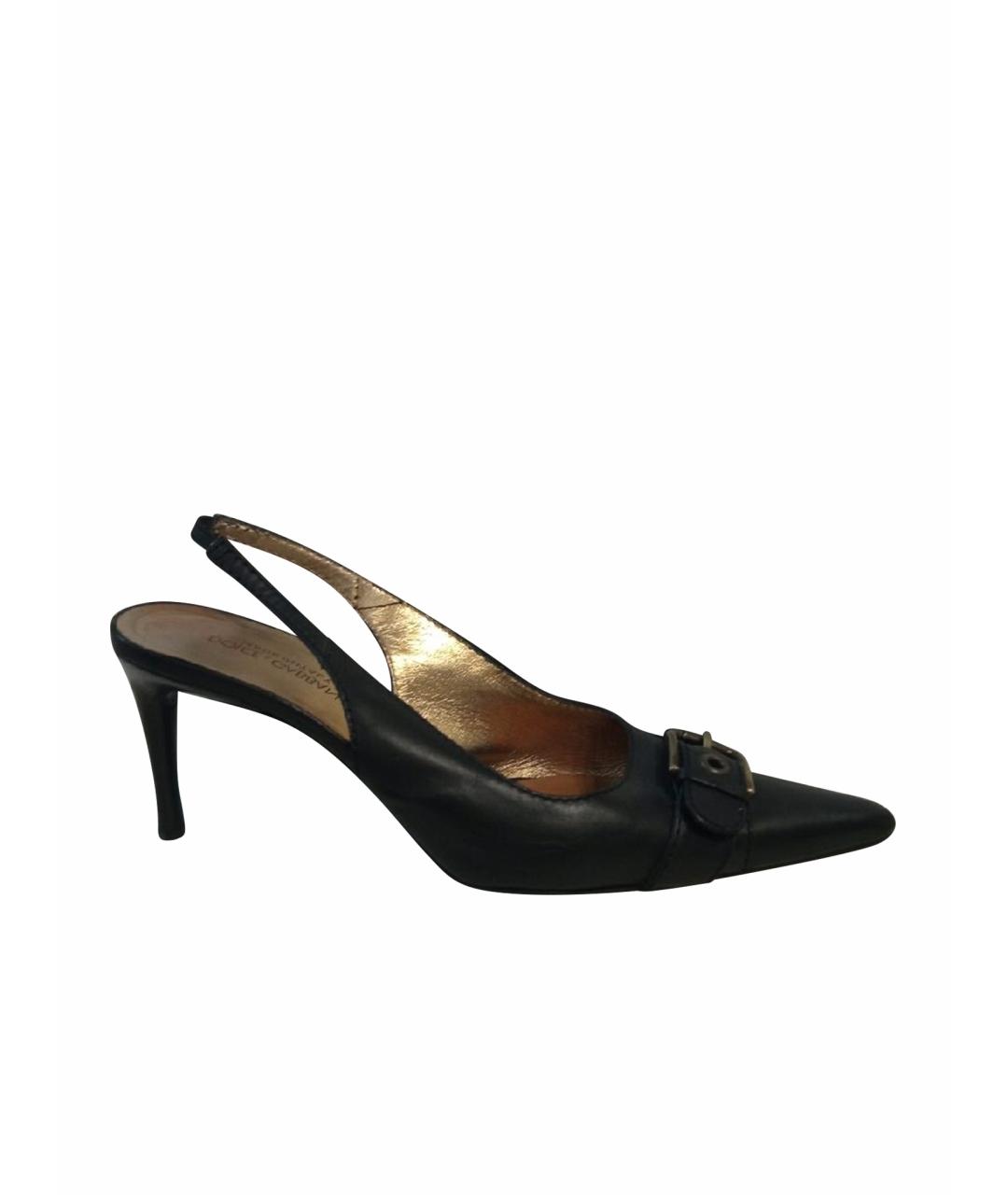 DOLCE&GABBANA Черные кожаные лодочки на низком каблуке, фото 1