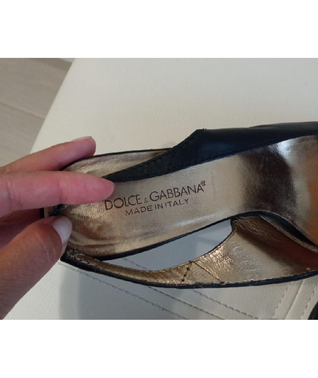 DOLCE&GABBANA Черные кожаные лодочки на низком каблуке, фото 3