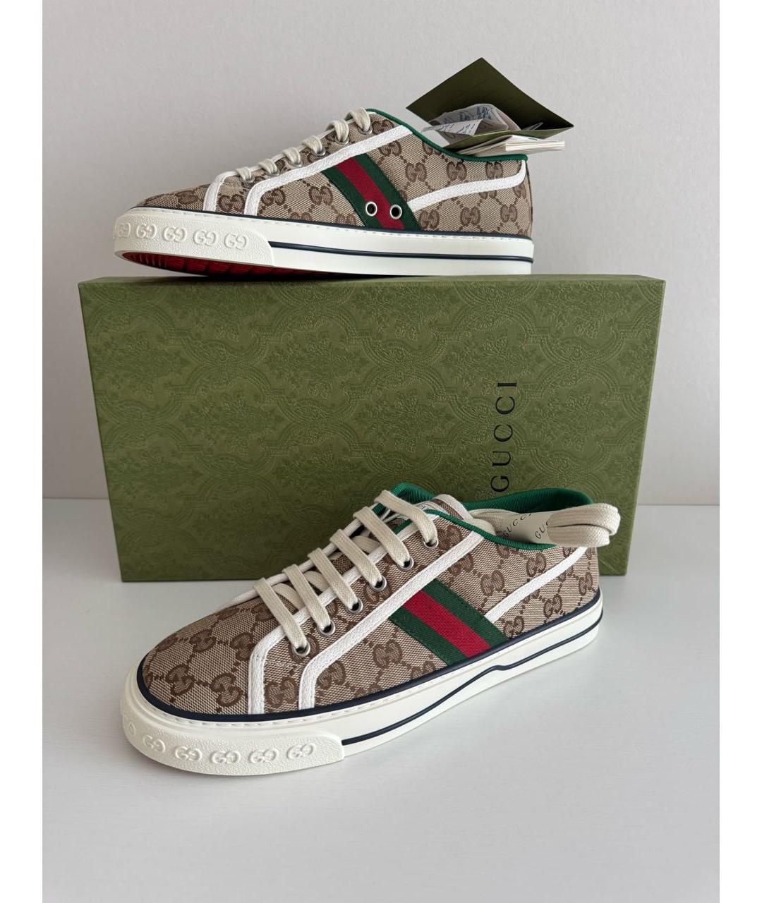 GUCCI Бежевые нубуковые низкие кроссовки / кеды, фото 4
