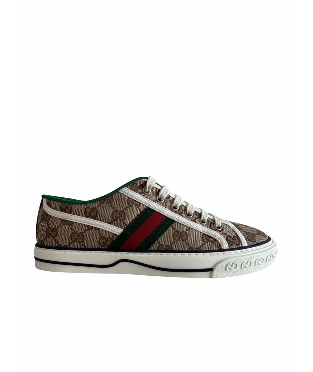 GUCCI Бежевые нубуковые низкие кроссовки / кеды, фото 1