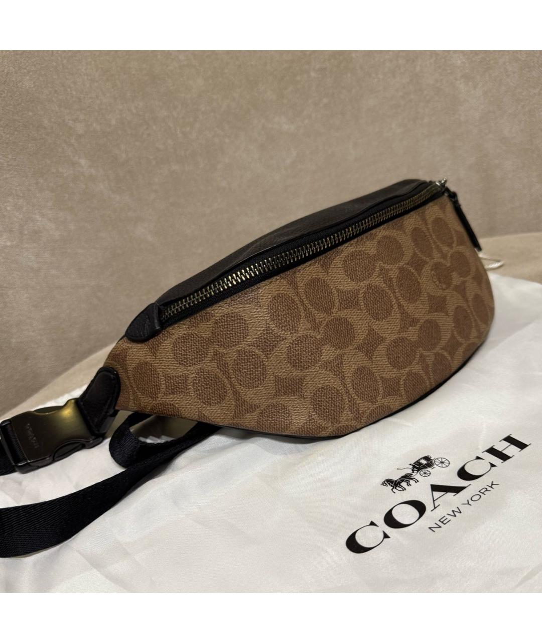 COACH Бежевая кожаная поясная сумка, фото 5