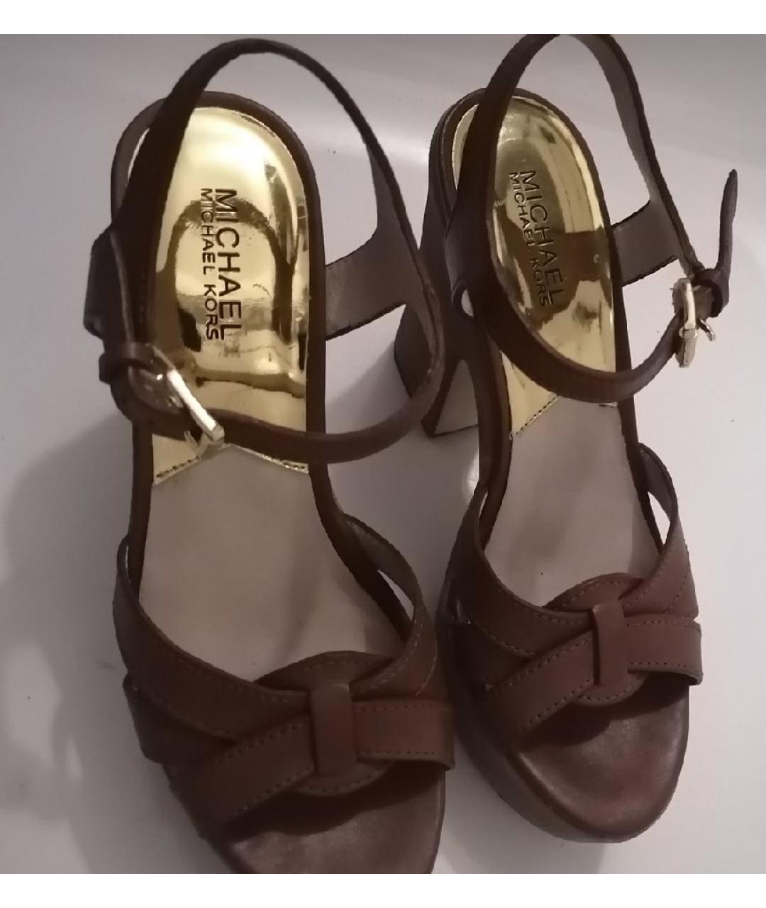MICHAEL KORS Коричневые кожаные босоножки, фото 7