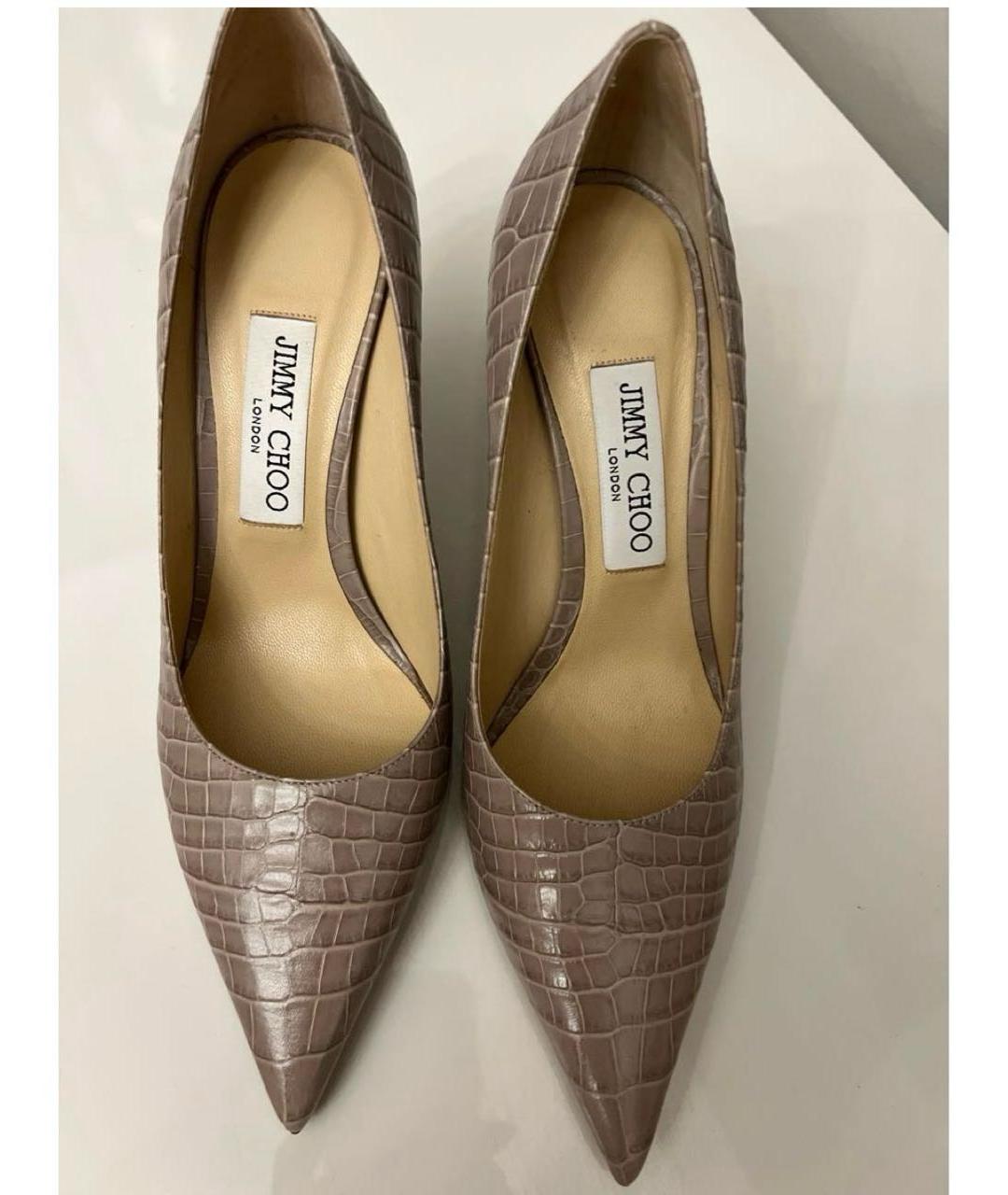 JIMMY CHOO Бежевые кожаные лодочки на низком каблуке, фото 2