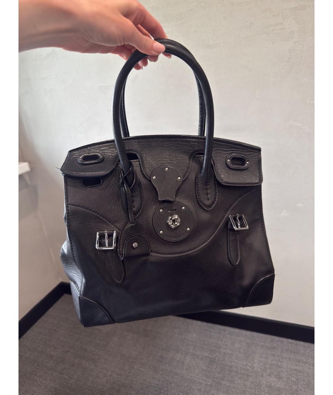 RALPH LAUREN Черная кожаная сумка с короткими ручками, фото 5