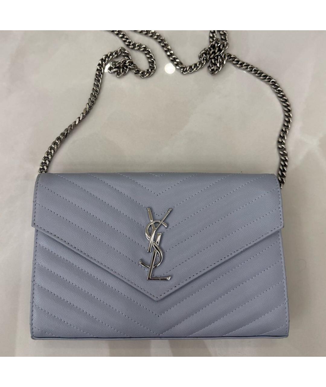 SAINT LAURENT Голубая кожаная сумка через плечо, фото 2