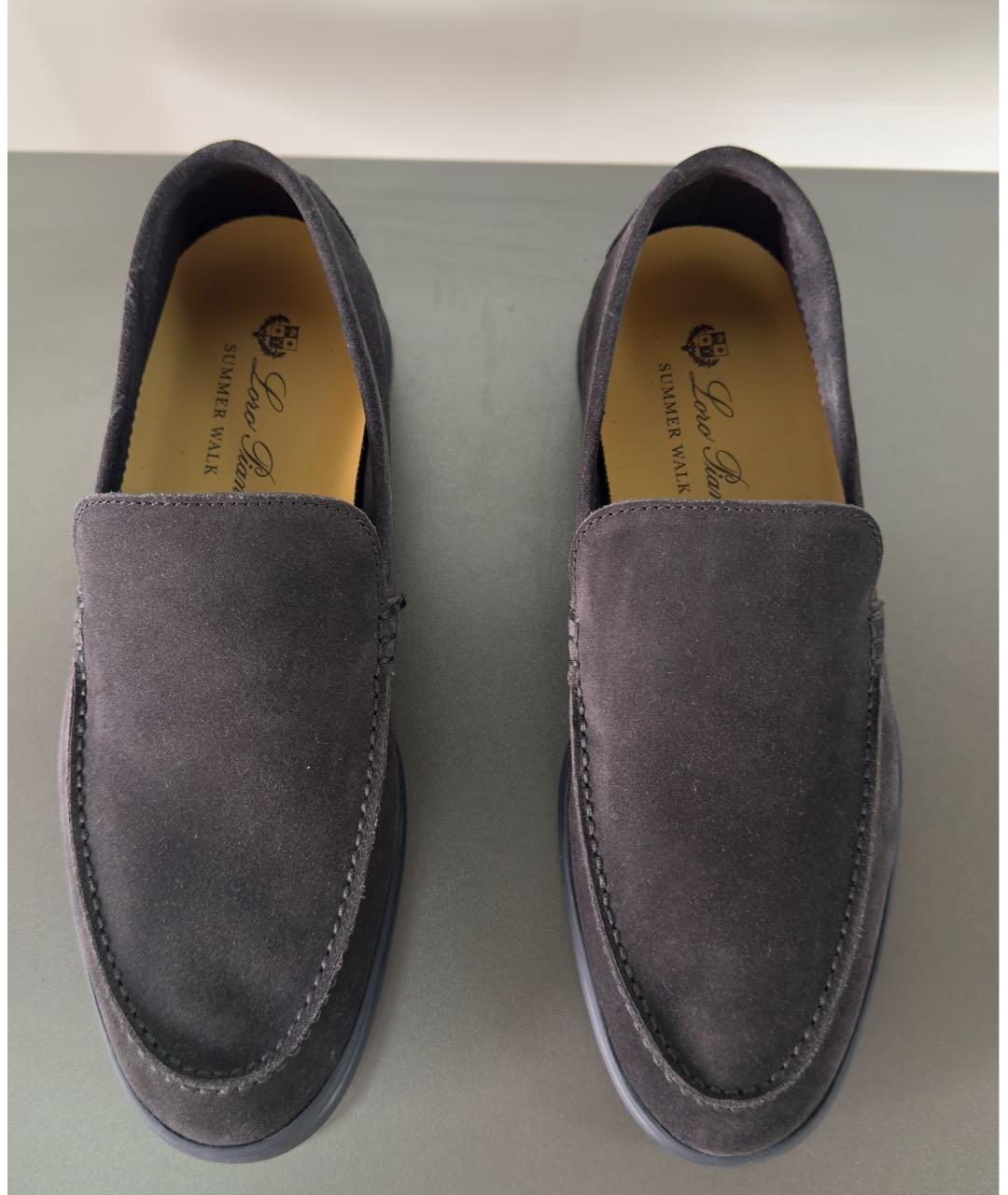 LORO PIANA Антрацитовые замшевые лоферы, фото 2