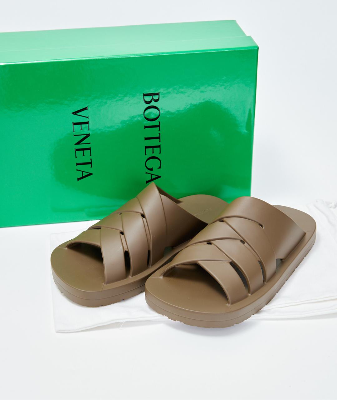 BOTTEGA VENETA Хаки резиновые шлепанцы, фото 7