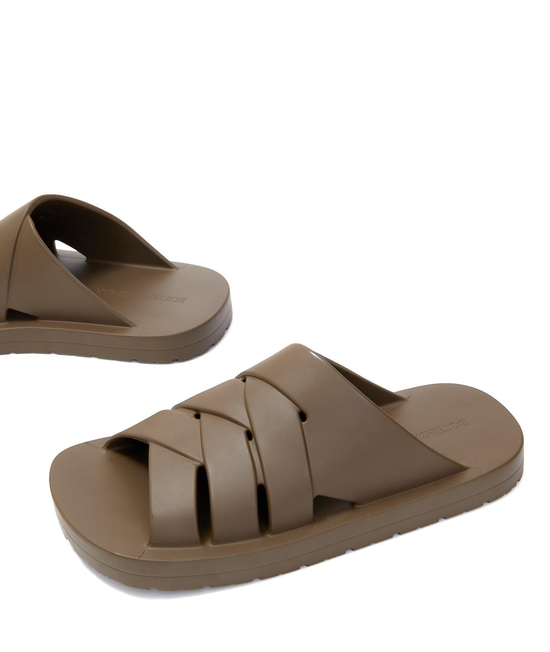 BOTTEGA VENETA Хаки резиновые шлепанцы, фото 3