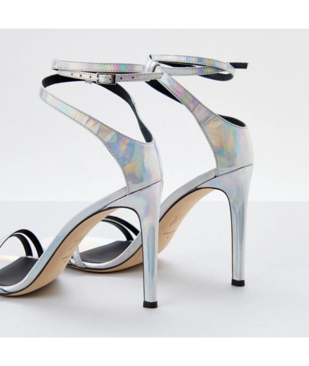 GIUSEPPE ZANOTTI DESIGN Серебряные кожаные босоножки, фото 3