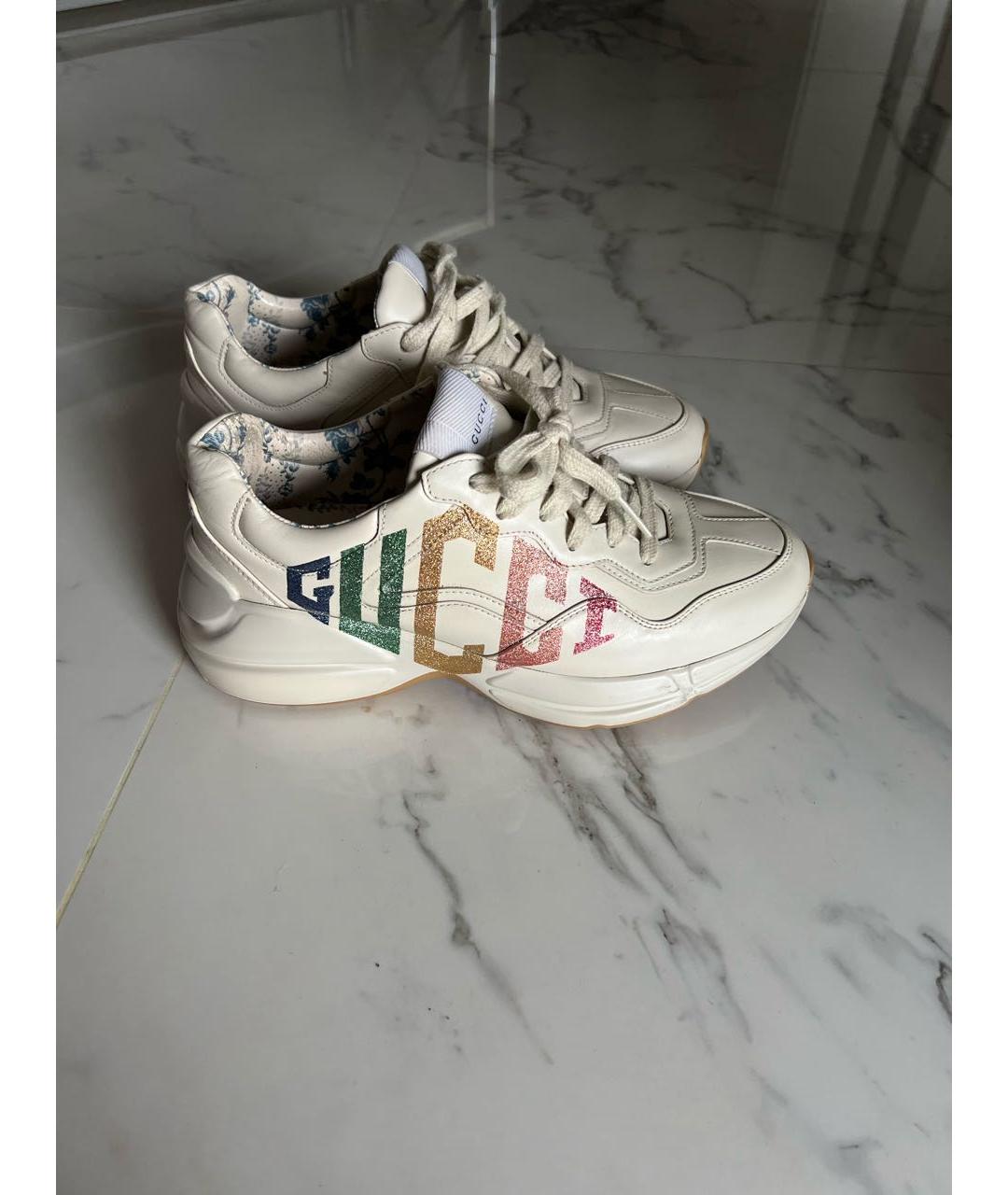 GUCCI Бежевые кожаные кроссовки, фото 6