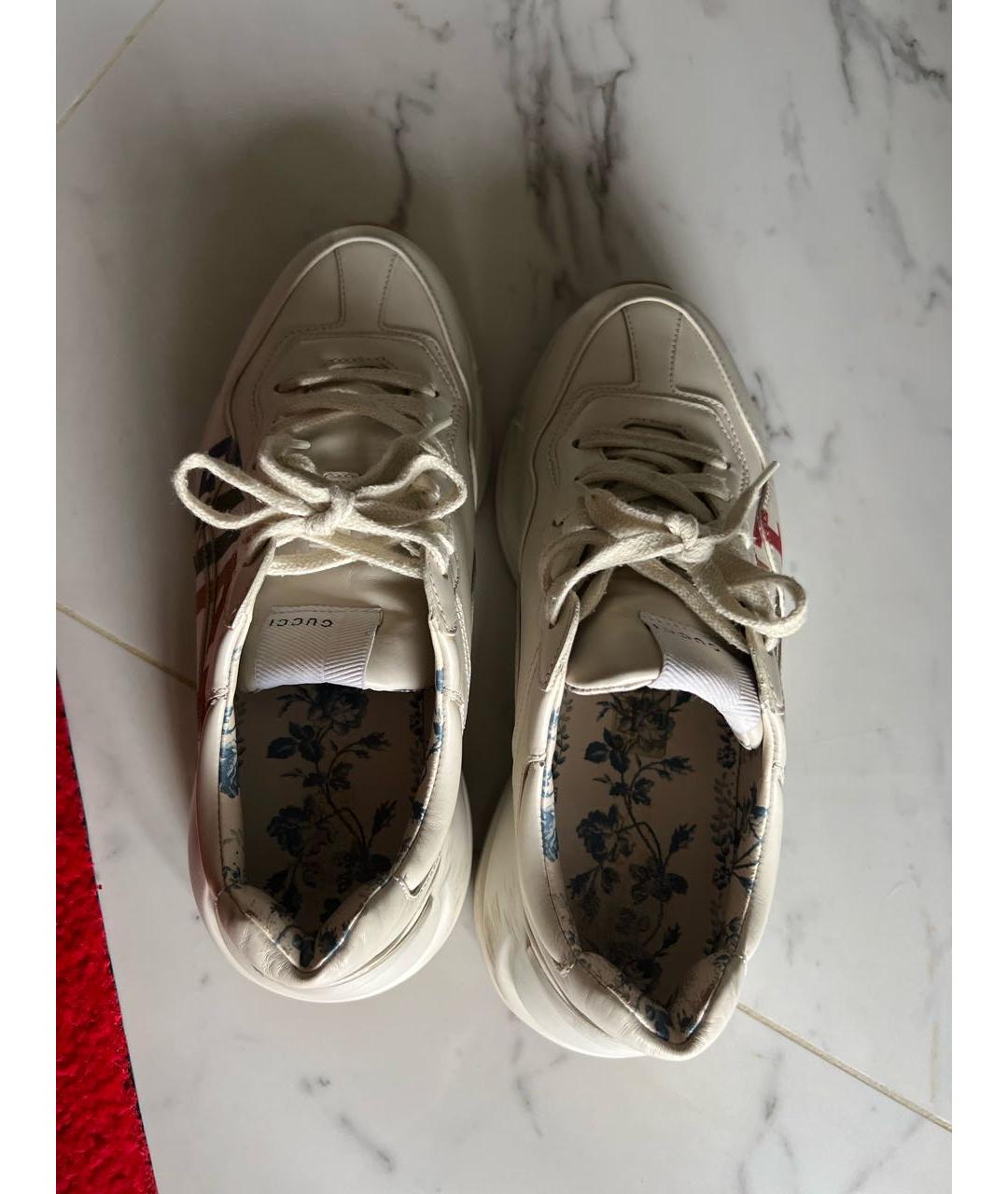 GUCCI Бежевые кожаные кроссовки, фото 3