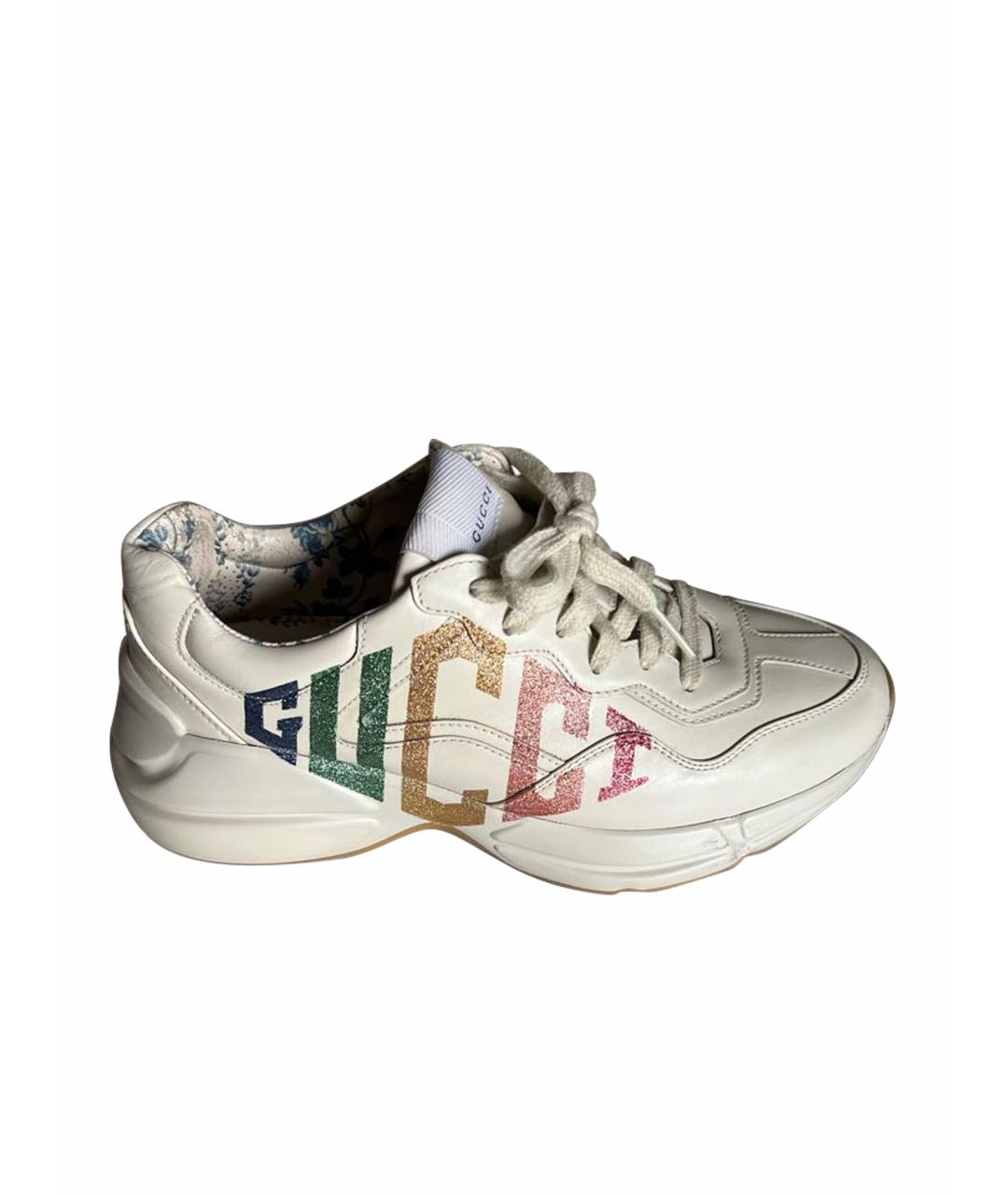 GUCCI Бежевые кожаные кроссовки, фото 1