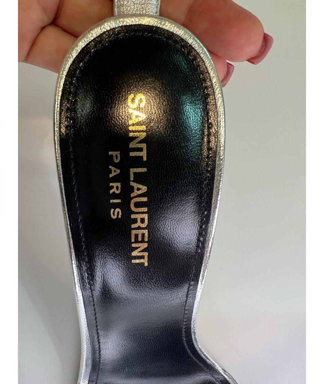 SAINT LAURENT Серебряные кожаные босоножки, фото 5