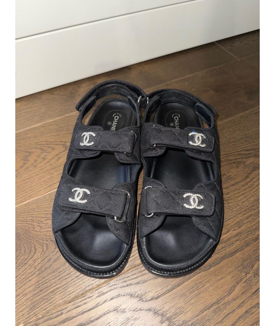 CHANEL Черные текстильные сандалии, фото 2