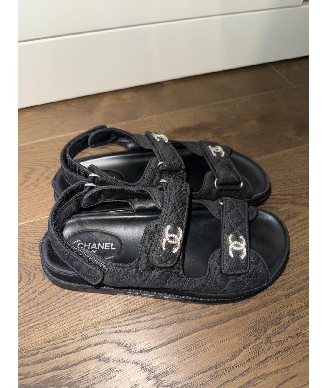 CHANEL Черные текстильные сандалии, фото 5
