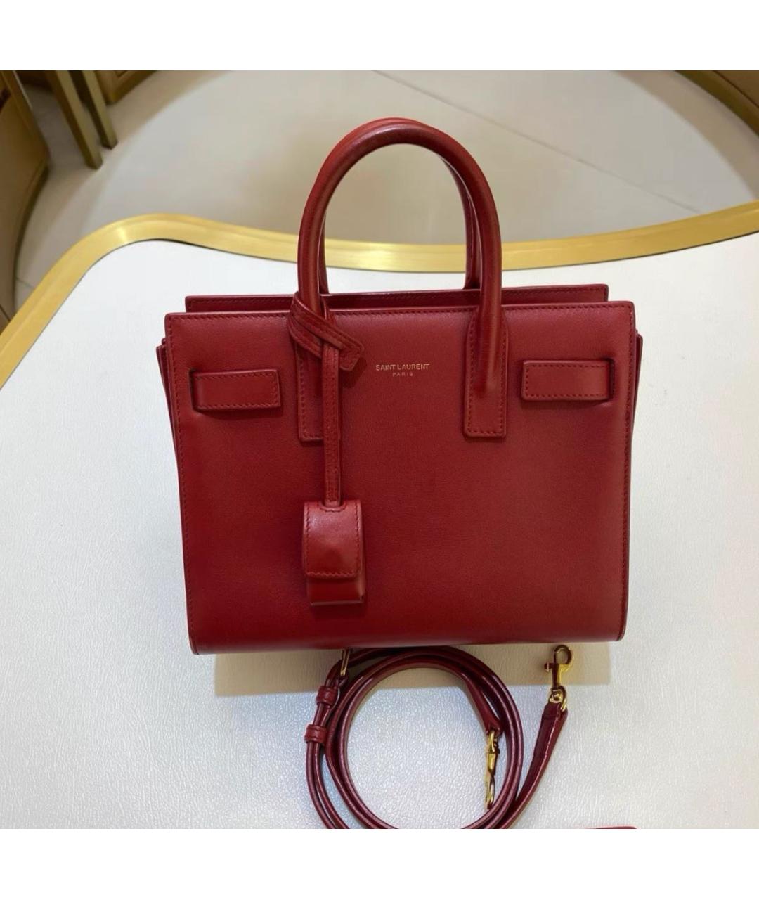SAINT LAURENT Красная кожаная сумка с короткими ручками, фото 5