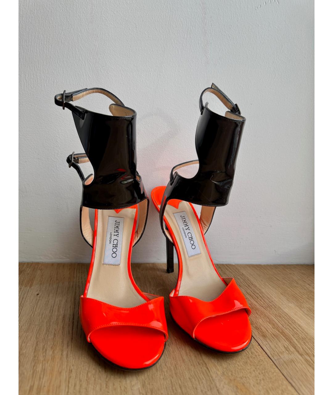 JIMMY CHOO Оранжевое кожаные босоножки, фото 4