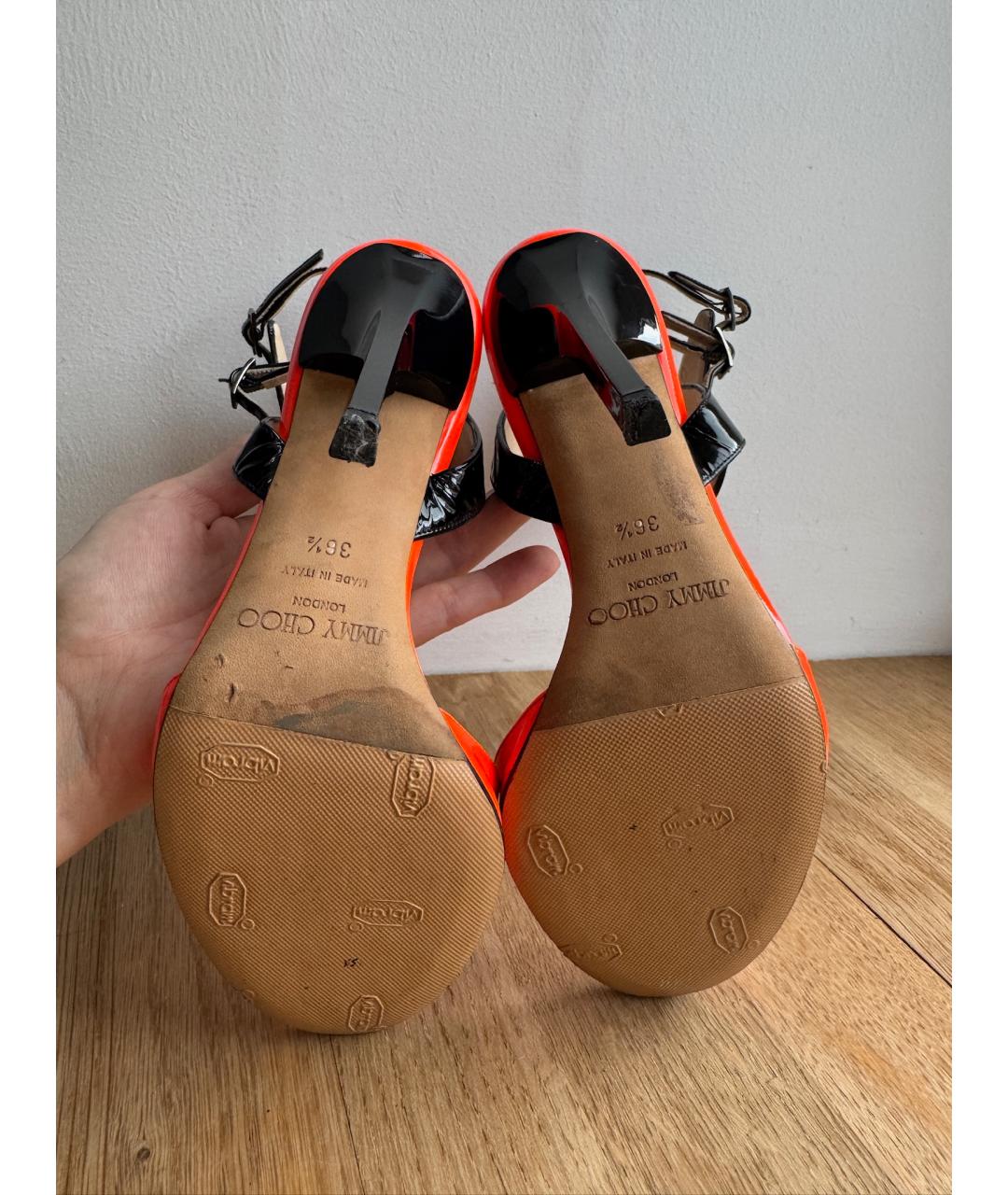 JIMMY CHOO Оранжевое кожаные босоножки, фото 5