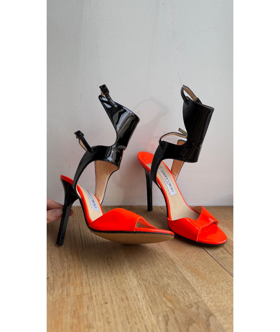 JIMMY CHOO Оранжевое кожаные босоножки, фото 3