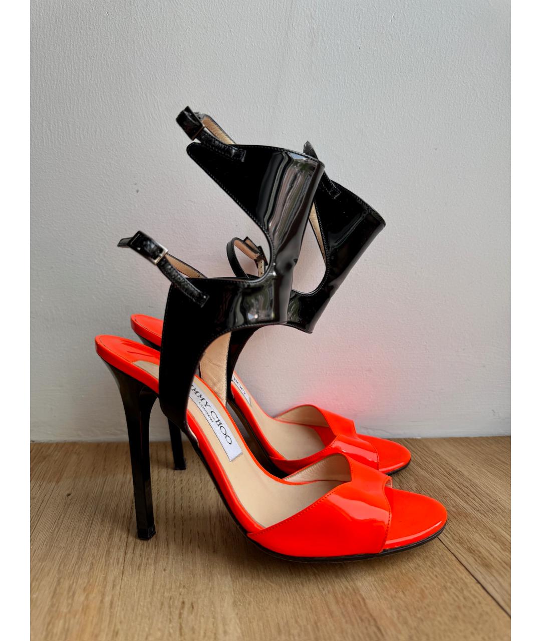 JIMMY CHOO Оранжевое кожаные босоножки, фото 10