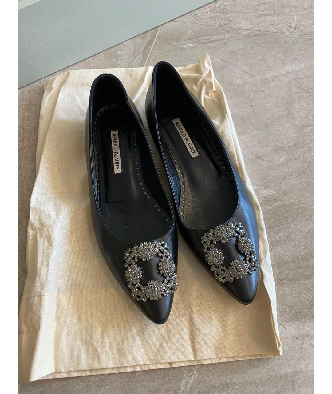 MANOLO BLAHNIK Черные кожаные балетки, фото 5