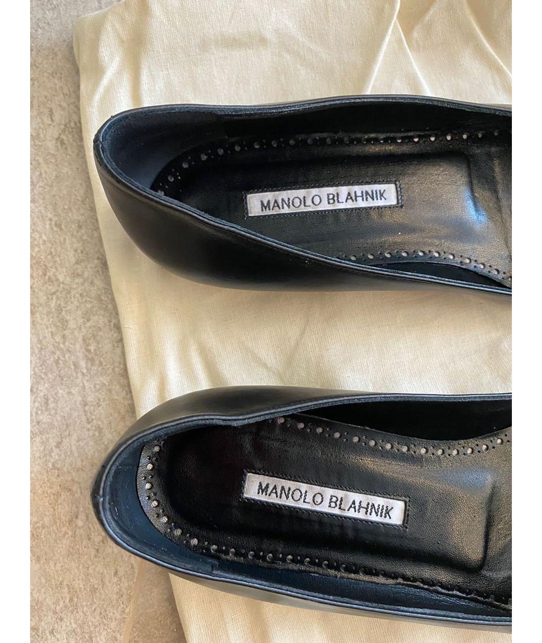 MANOLO BLAHNIK Черные кожаные балетки, фото 3