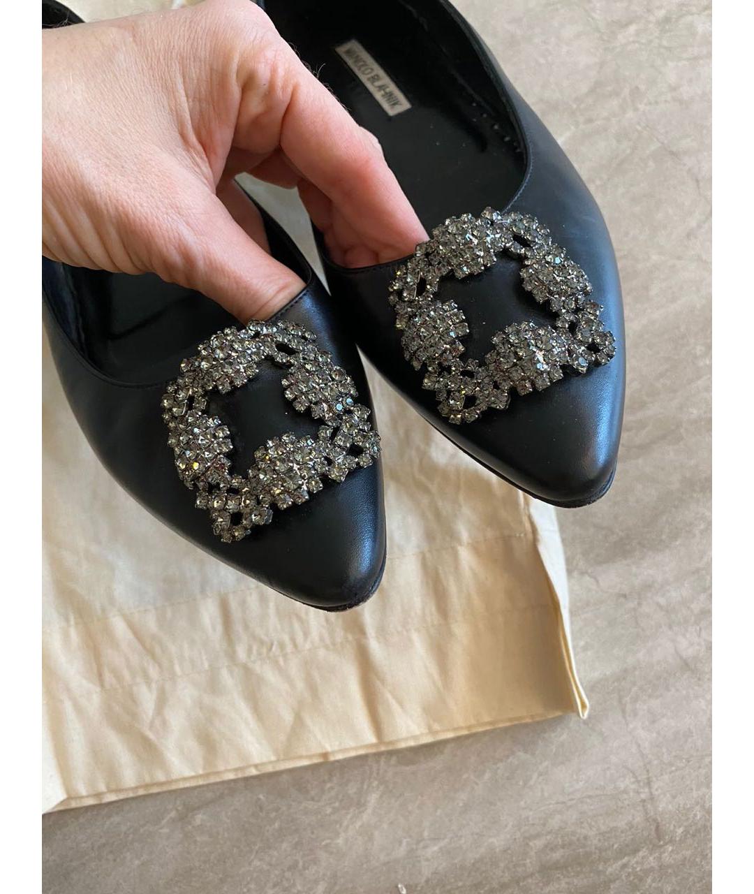 MANOLO BLAHNIK Черные кожаные балетки, фото 2