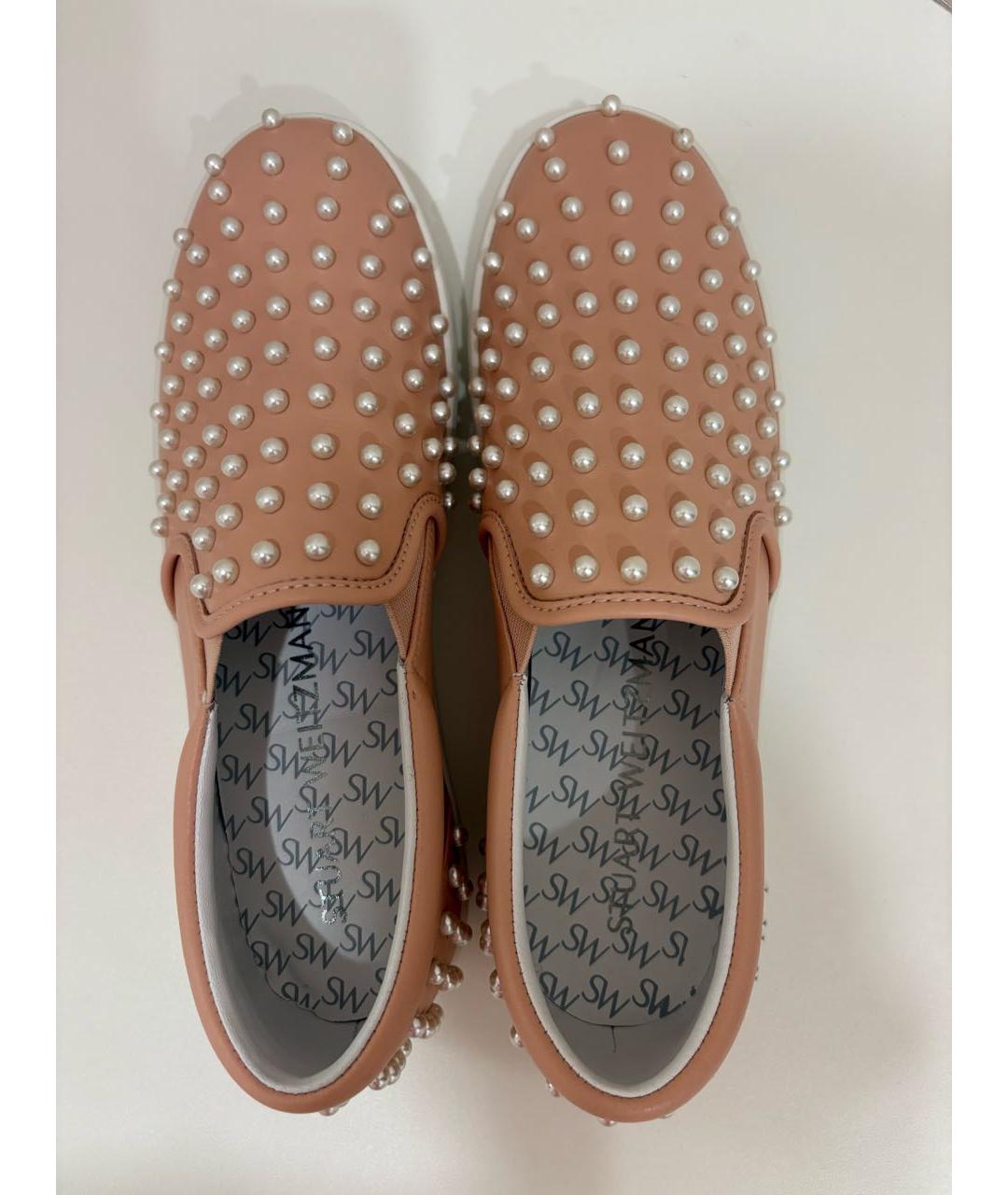 STUART WEITZMAN Коралловые кожаные слипоны, фото 3