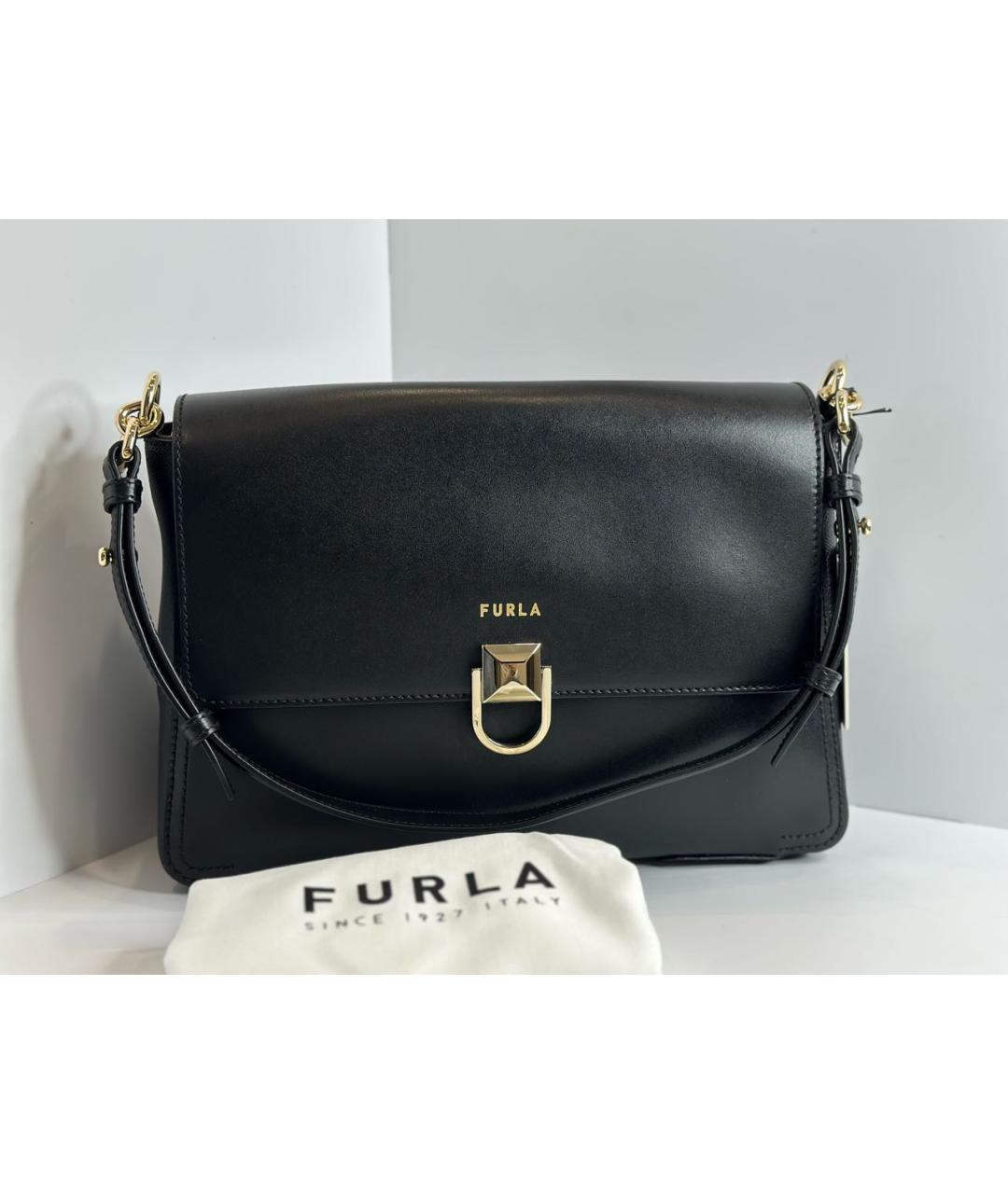 FURLA Черная кожаная сумка через плечо, фото 5