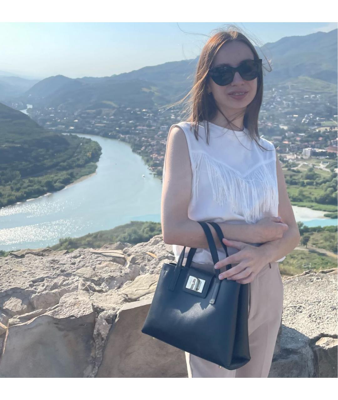 FURLA Черная кожаная сумка с короткими ручками, фото 2