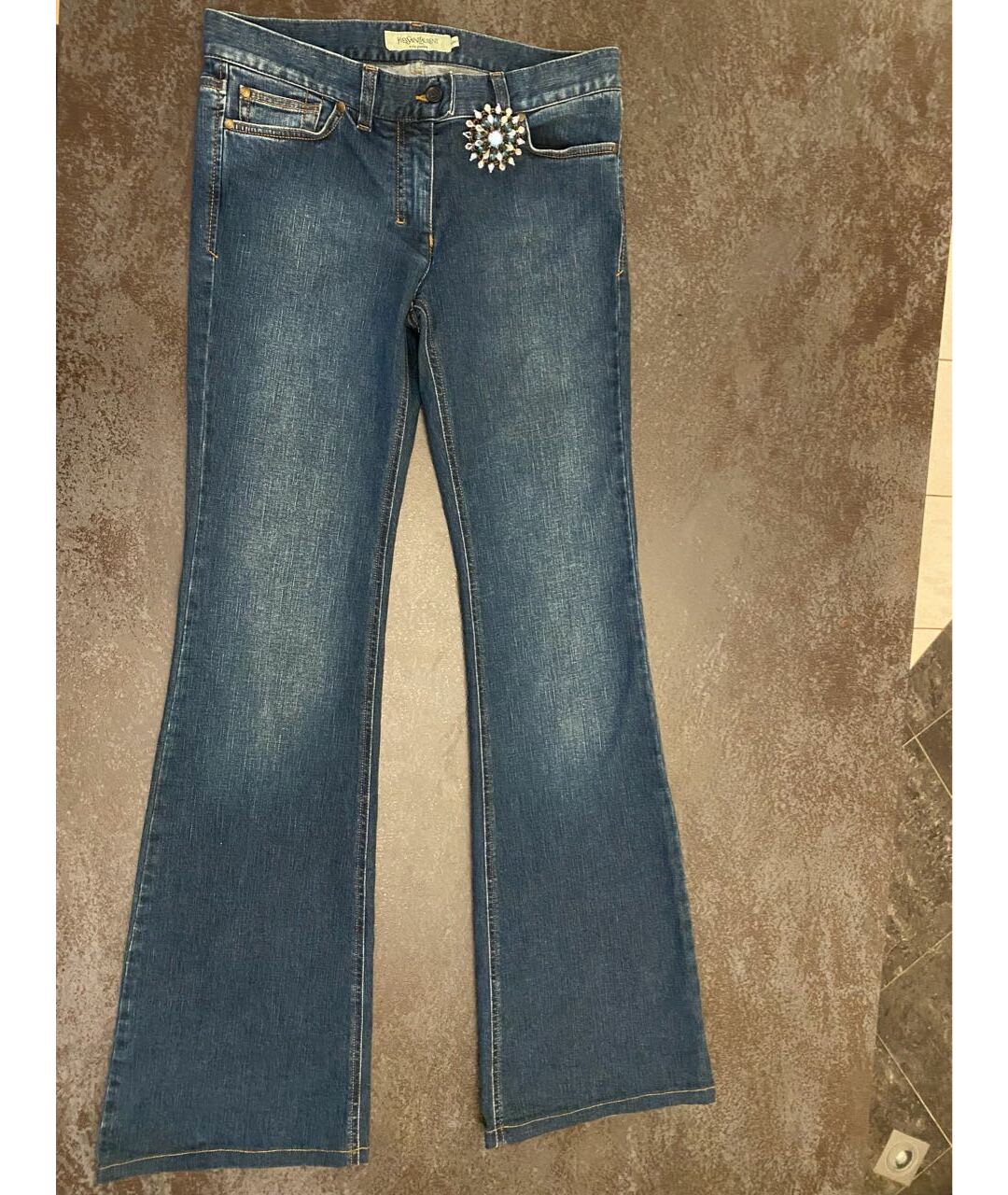 YVES SAINT LAURENT VINTAGE Синие хлопковые джинсы клеш, фото 8