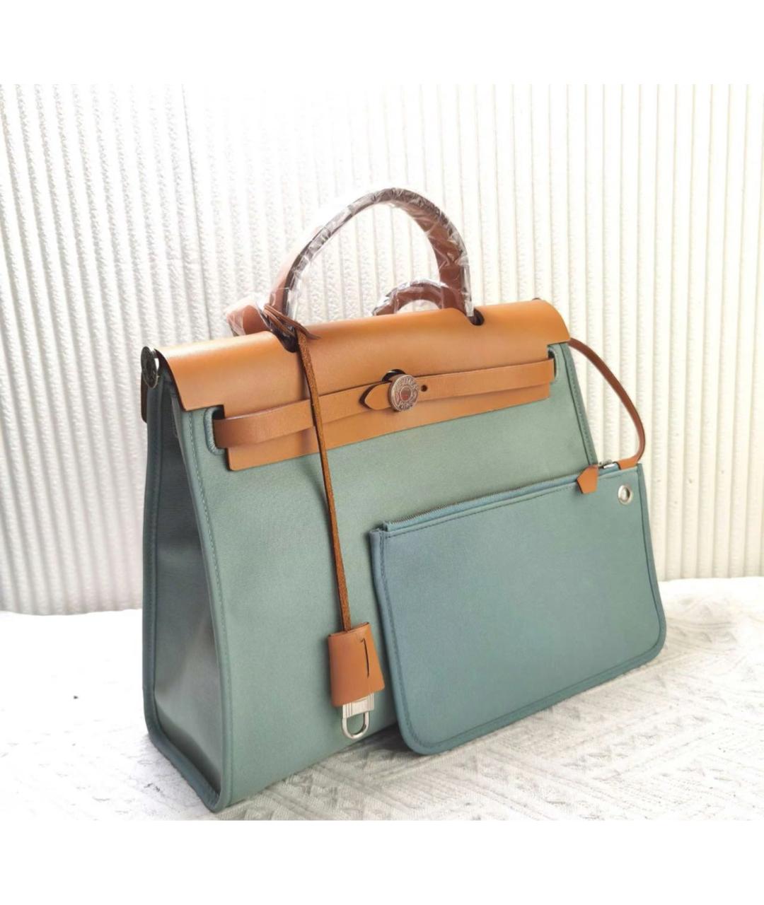 HERMES Голубая кожаная сумка тоут, фото 3