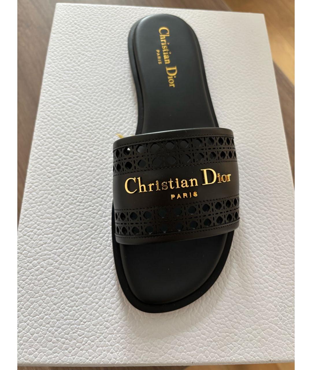 CHRISTIAN DIOR Черные кожаные шлепанцы, фото 2