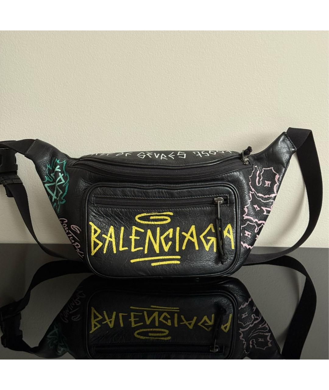BALENCIAGA Черная кожаная поясная сумка, фото 2