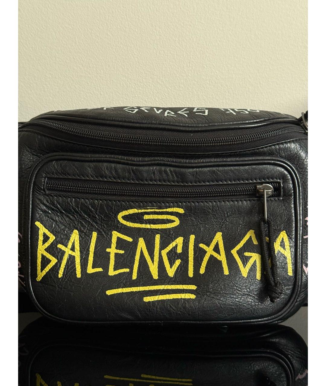 BALENCIAGA Черная кожаная поясная сумка, фото 4